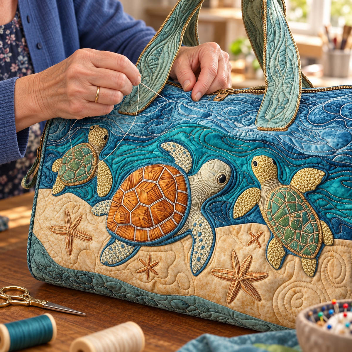 Turtly Cute vattert duffelbag