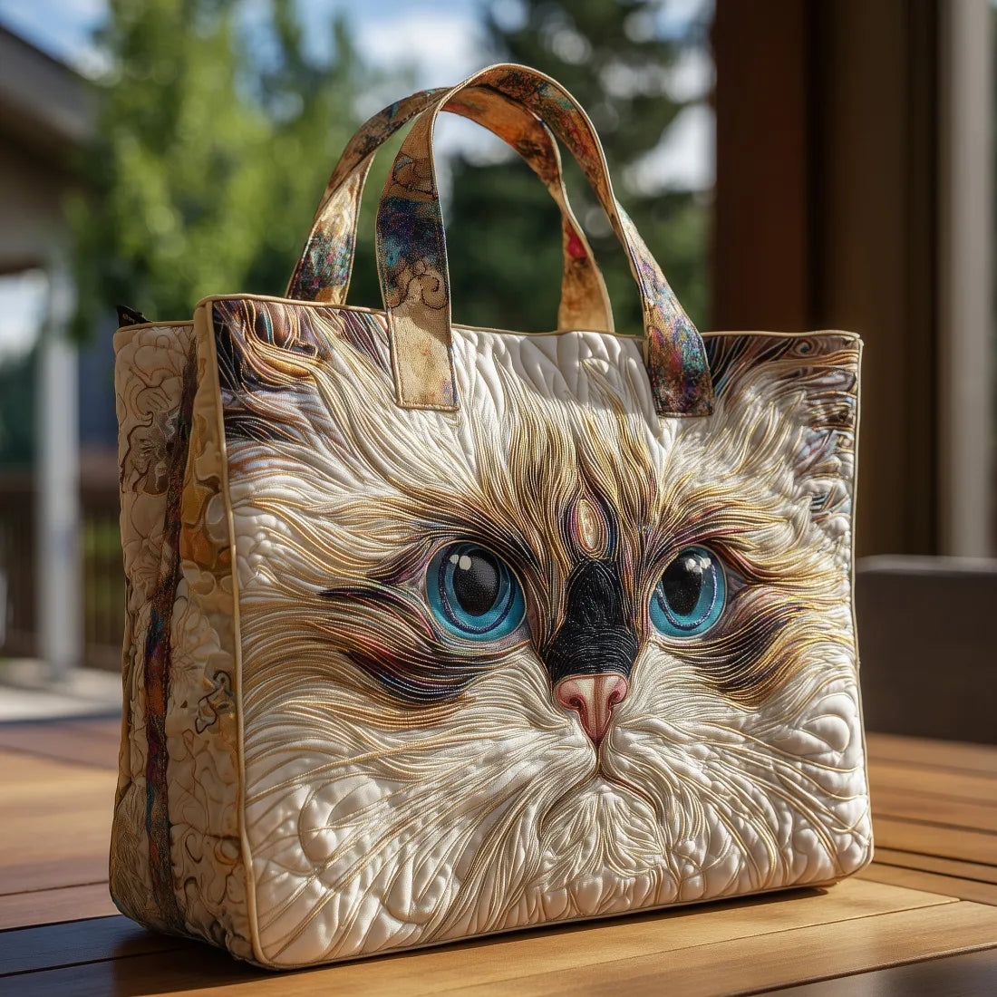 Artisanal-veske – Hvit katt med blå øyne