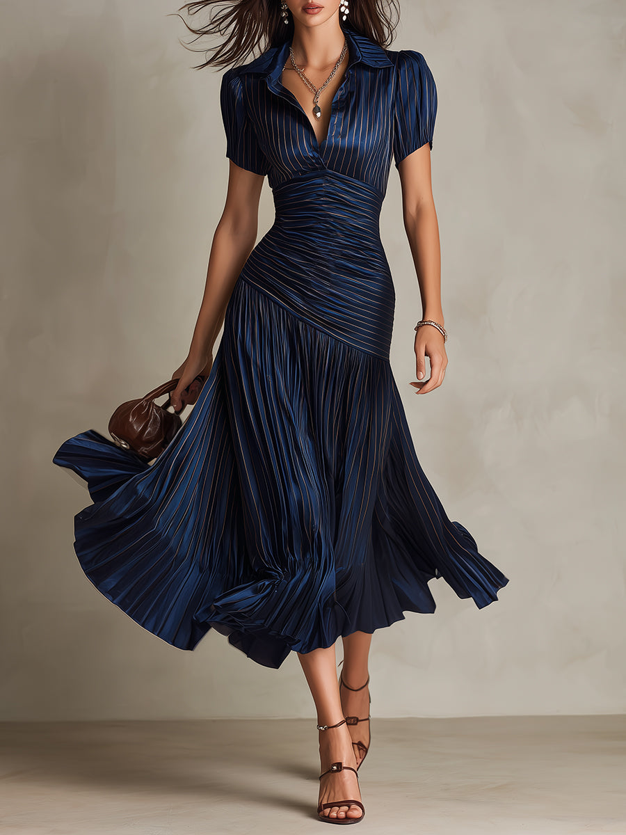 Adriana | Retro Stripete Satengmidikjole