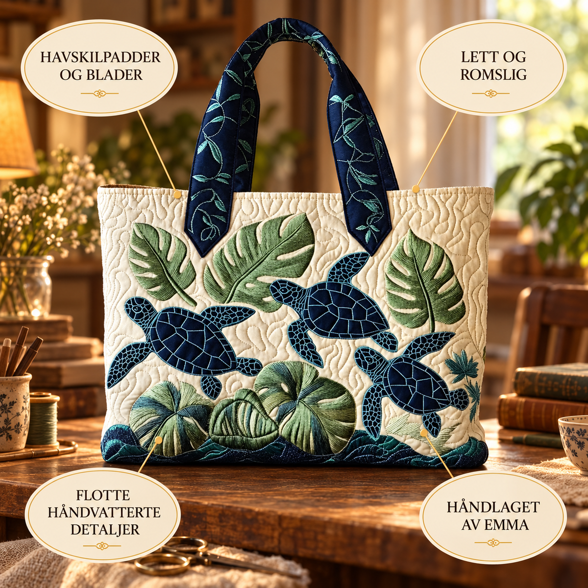 Artisanal-veske – Havskilpaddens eleganse – mønster og detaljer